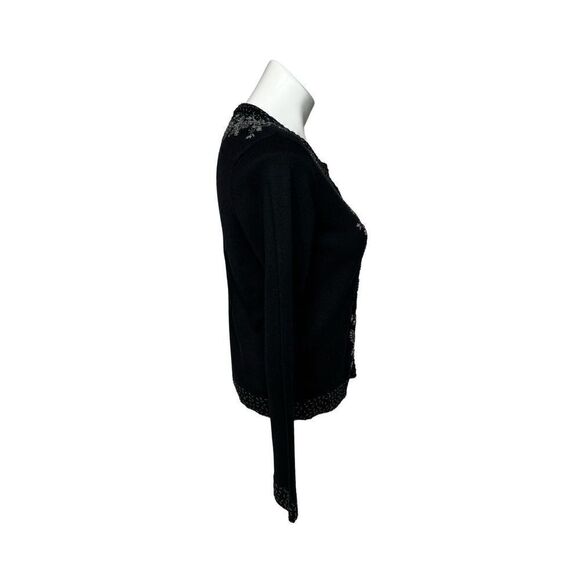 Talbots black beaded silk and cashmere blend snap up cardigan size petite - Picture 4 of 12